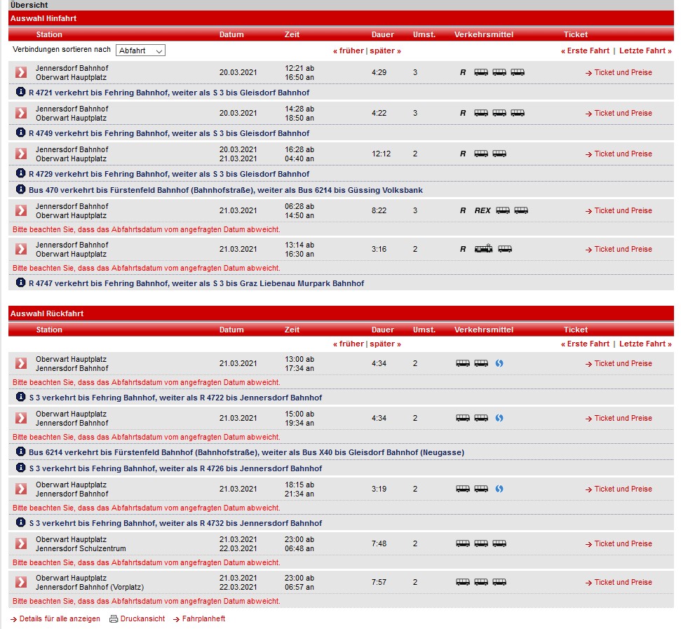 Fahrplan Südburgenland