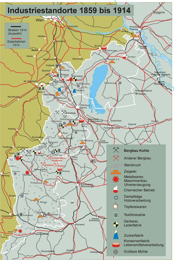 Burgenland Industriestandorte 19. Jahrhundert