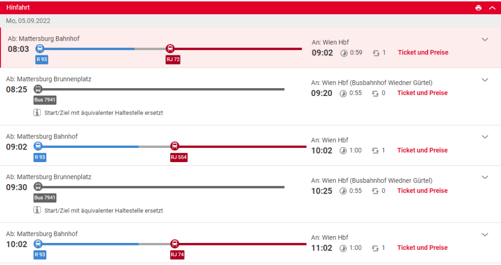 Fahrplan Bezirk Mattersburg Wien